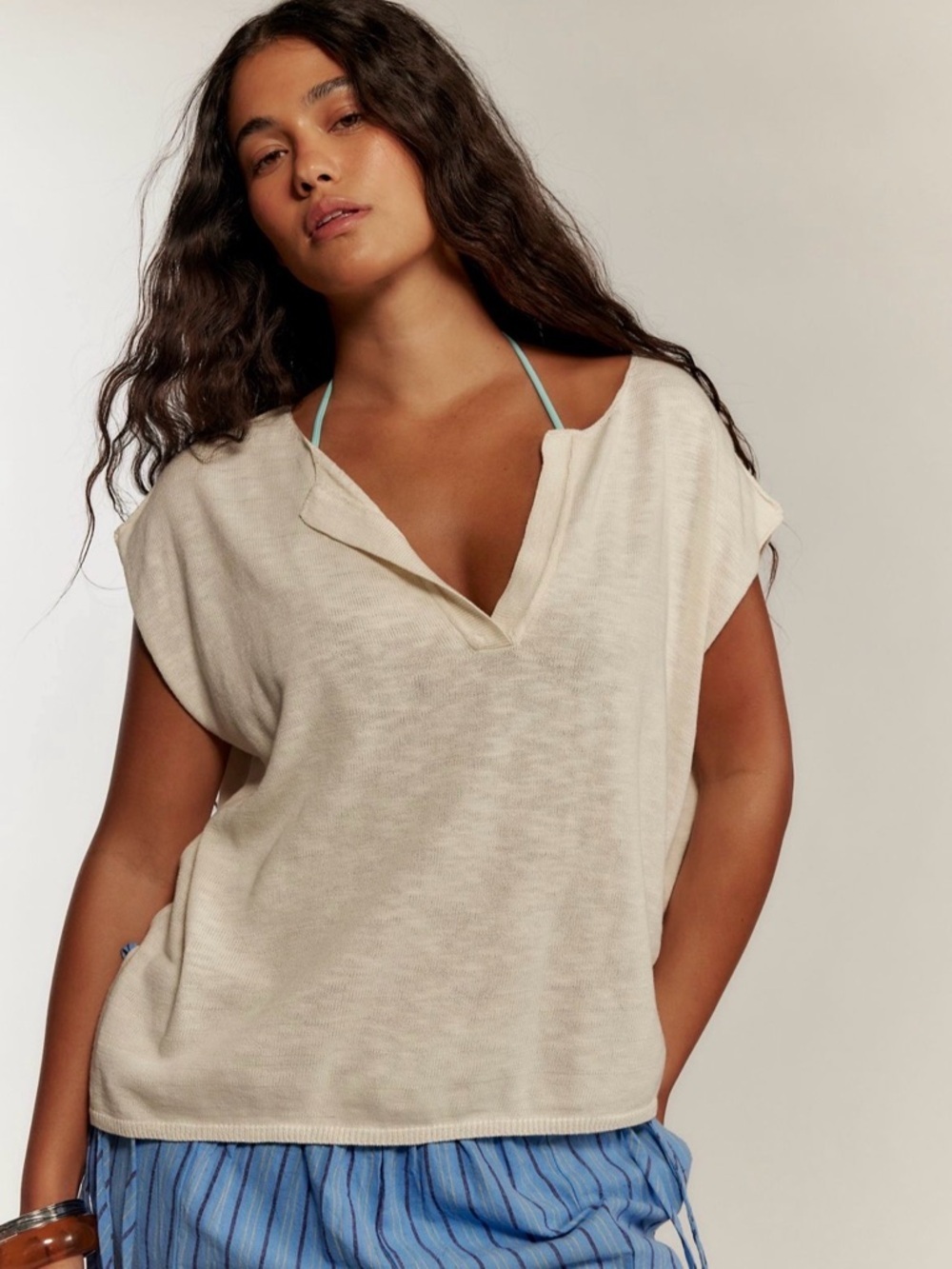 Free People Free est Oversized, Boxy Marina Del Sol Sweater Top in Egret Size XS